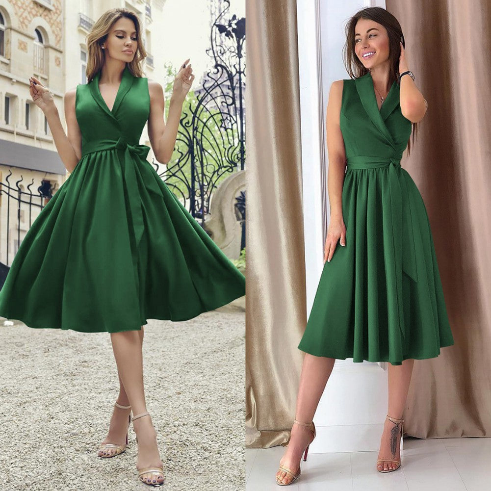 فستان زُحشُر الميدي بلا أكمام بحزام أنيق