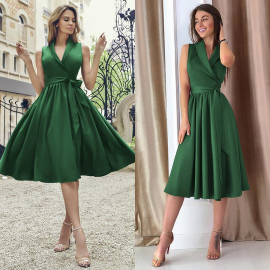 فستان زُحشُر الميدي بلا أكمام بحزام أنيق