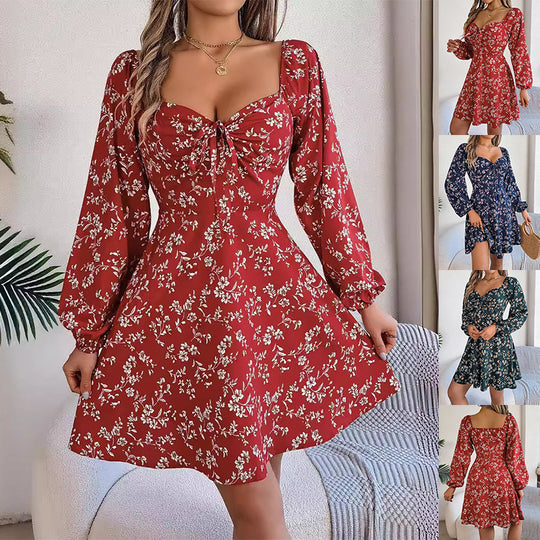 فستان زُحشُر بنقشة الزهور وأكمام فانوس