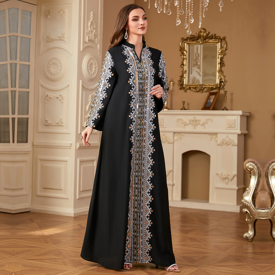 فستان تطريز عربي أسود طويل – زُحشُر